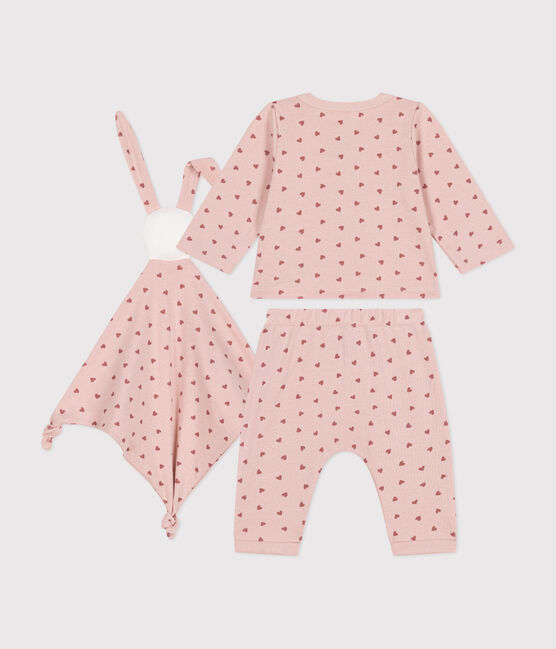 Cofanetto comprendente cardigan, pantaloni e doudou in cotone neonato rosa SALINE/ ROSEWOOD