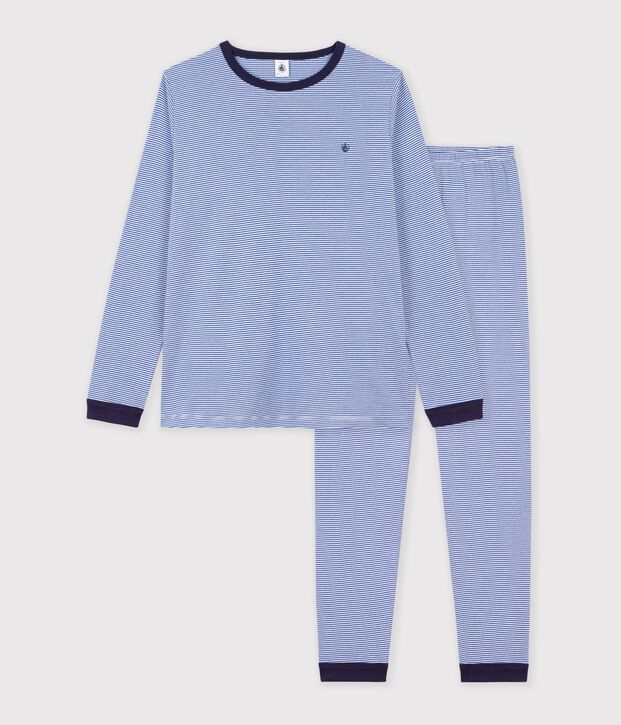 Pigiama in cotone a righe bambino blu/bianco