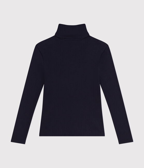 T-shirt L'Iconique donna in costa 2x2 con collo a lupetto blu SMOKING