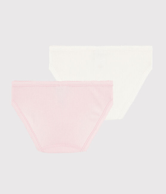 Confezione da 2 slip bianco e rosa bambina in cotone a coste variante 1