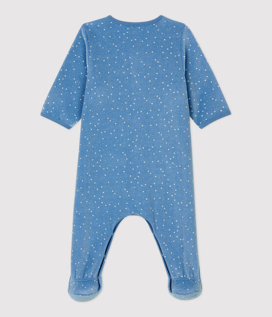 Tutina pigiama con colletto a stelline bebè in ciniglia di cotone biologico blu ALASKA/bianco MARSHMALLOW