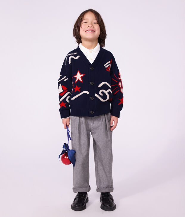Cardigan in lana e cotone fantasia bambino rosso/multicolore