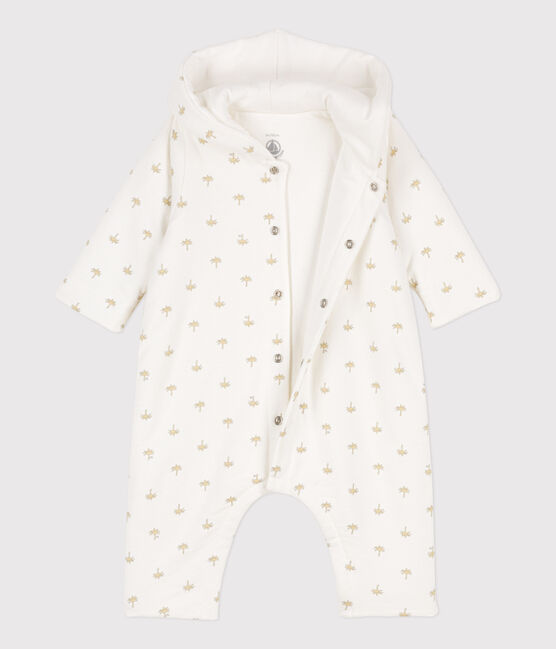Tutina lunga bebè in cotone ovatta con cappuccio bianco MARSHMALLOW/bianco MULTICO