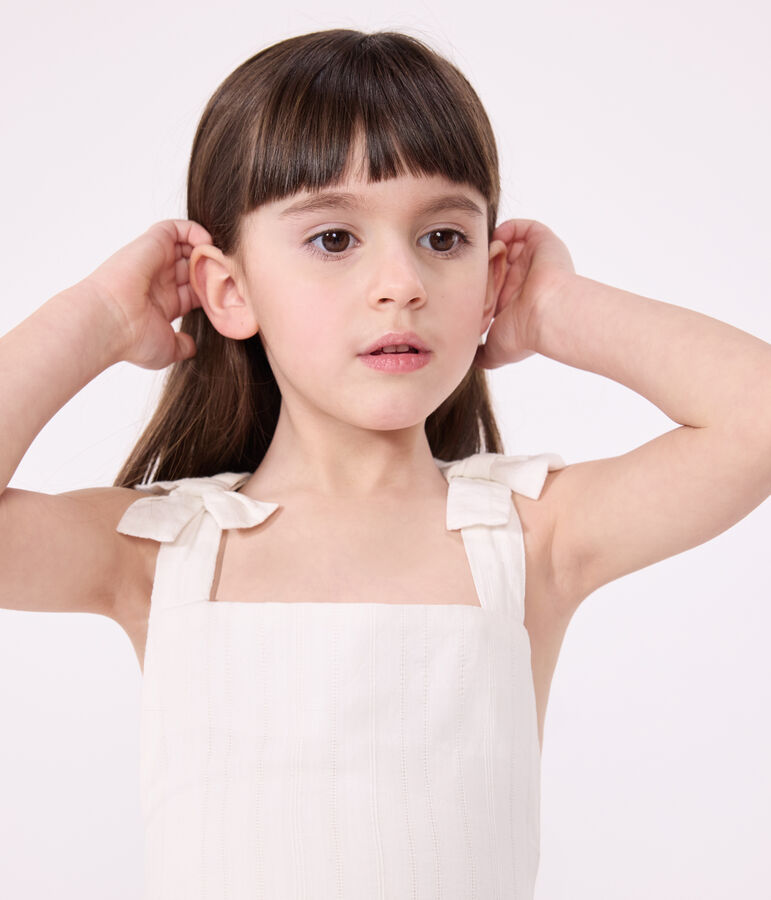 Abito lungo con spalline in cotone tinta unita bambina bianco