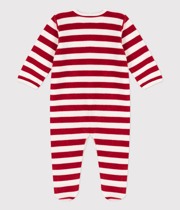 Tutina pigiama beb&egrave; in ciniglia rosso/bianco