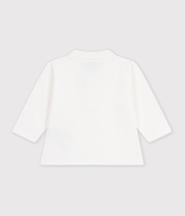 Polo a maniche lunghe in cotone tinta unita neonato bianco