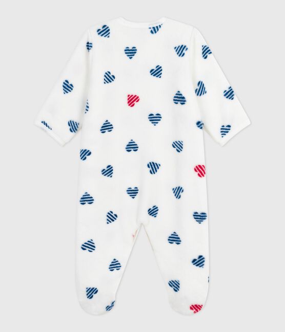 Tutina imbottita invernale in pile con cuori stampati neonato bianco MARSHMALLOW/bianco MULTICO