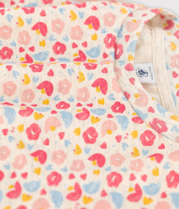 Abito bambina a maniche lunghe in lana e cotone beige/multicolore