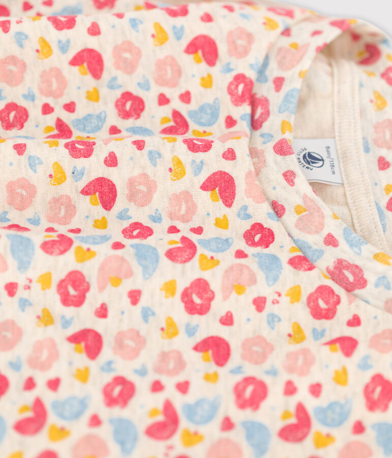 Abito bambina a maniche lunghe in lana e cotone beige/multicolore