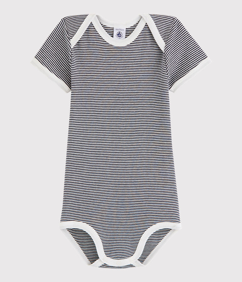 Body a manica corta beb&egrave; unisex blu/bianco