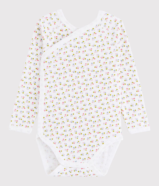 Body incrociato a manica lunga bebè femmina bianco MARSHMALLOW/bianco MULTICO