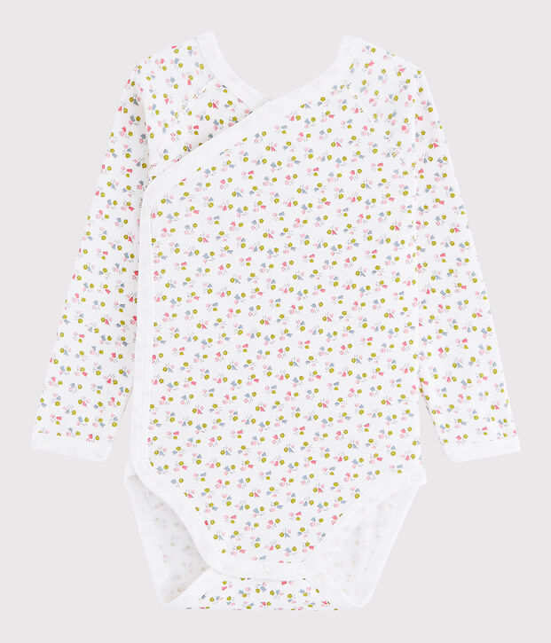 Body incrociato a manica lunga beb&egrave; femmina bianco/multicolore