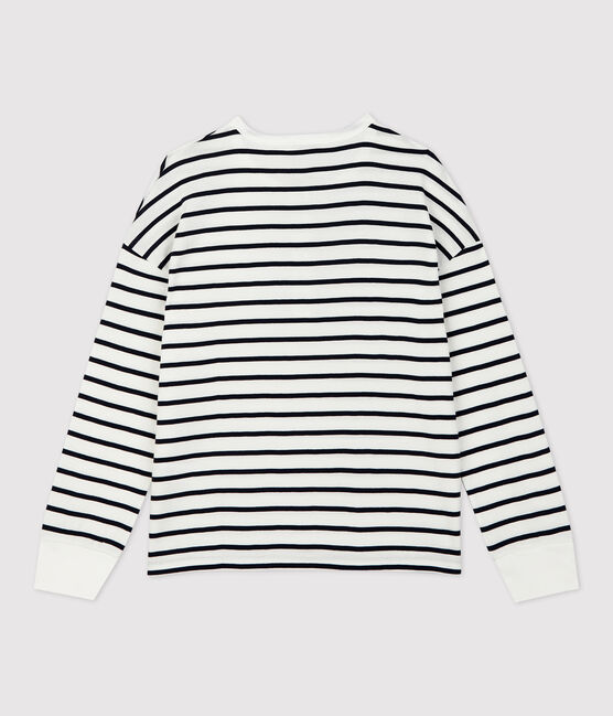 T-shirt marinière con collo alla tunisina in cotone Donna bianco MARSHMALLOW/blu SMOKING