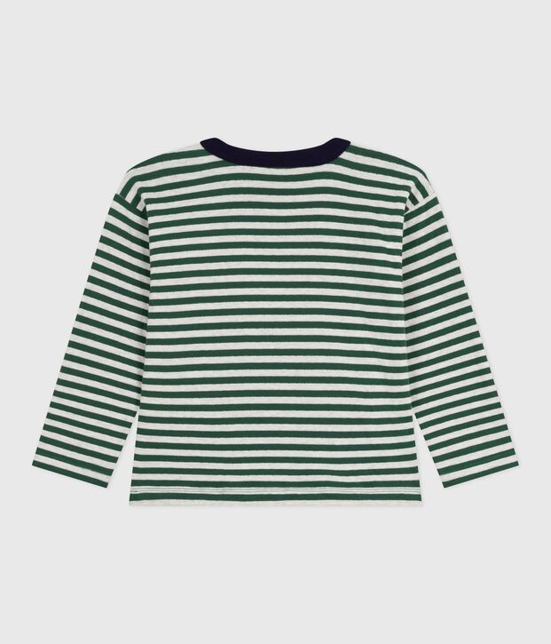 T-shirt a maniche lunghe in cotone a righe bambino verde/beige/verde