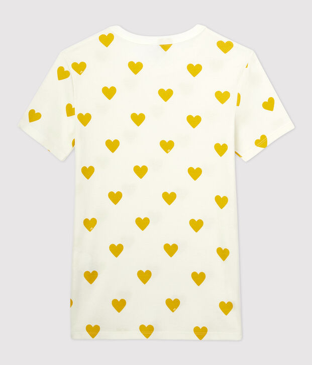 T-shirt girocollo a cuori in cotone Donna bianco/giallo