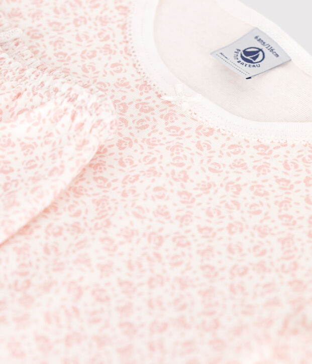Pigiama capri in cotone con stampa a fiori bambina bianco/rosa
