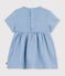 Vestitino da neonata in chambray a maniche corte ricamato con cuori. blu