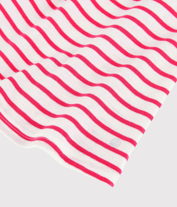 Abito a manica corta in costina a righe beb&egrave; femmina bianco/rosa