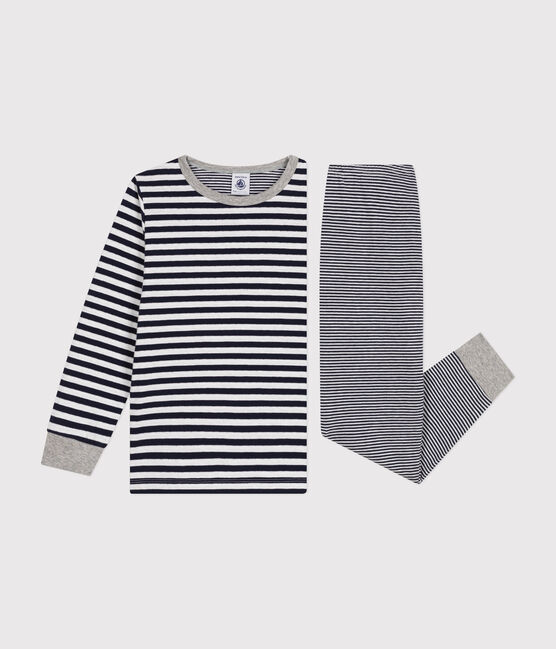 Pigiama bambino in cotone a righe blu SMOKING/bianco MARSHMALLOW