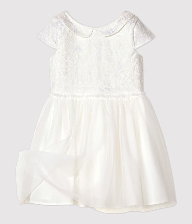 Abito da cerimonia in jacquard e tulle bambina bianco