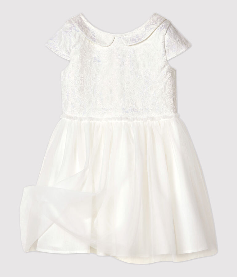 Abito da cerimonia in jacquard e tulle bambina bianco MARSHMALLOW