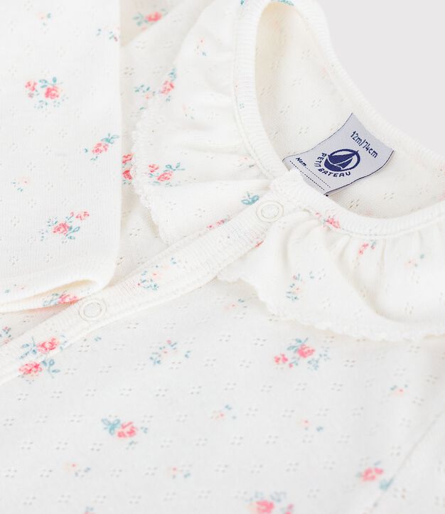 Pigiama senza piedini in cotone traforato con colletto con stampa a fiori neonato bianco/multicolore