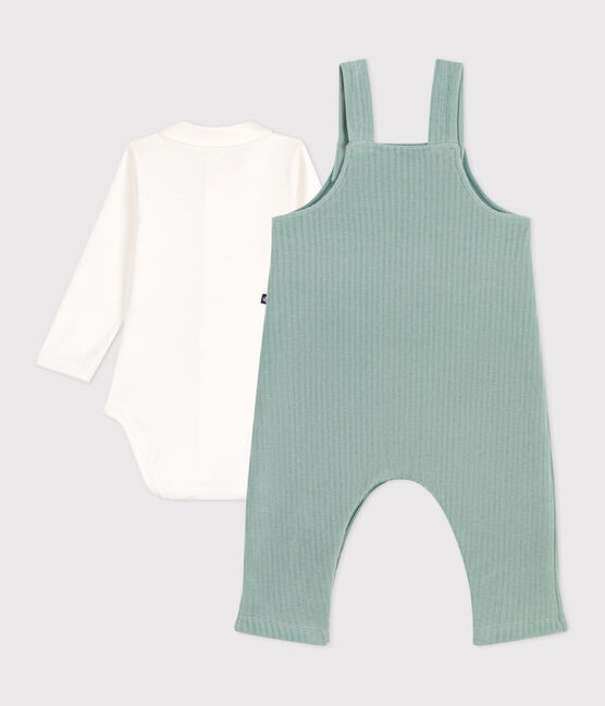 Completo nascita composto da salopette e body in cotone ricamato verde PAUL