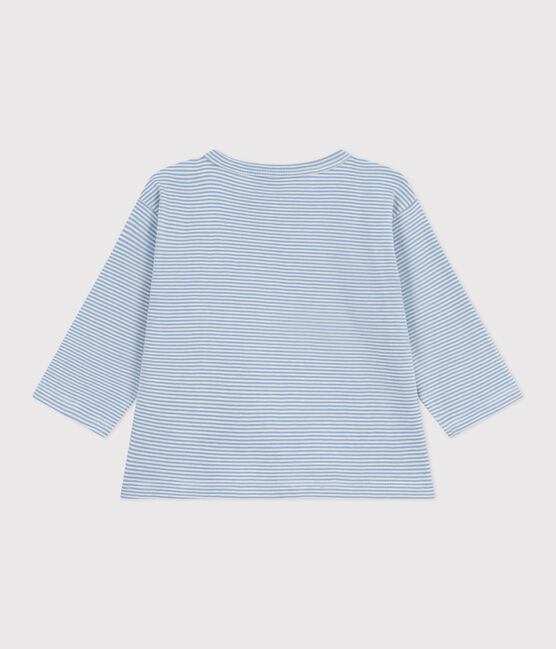 T-shirt a maniche lunghe in cotone a righe neonato ADRIATIC/ MARSHMALLOW