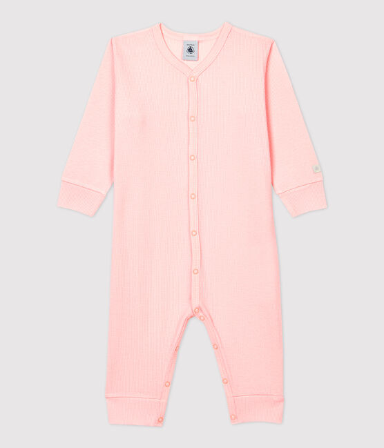 Tutina pigiama senza piedi bebè tinta unita in cotone e lyocell rosa MINOIS