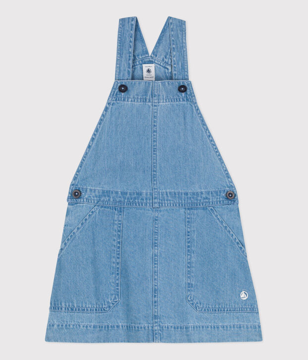 Abito a salopette in denim leggero bambina blu