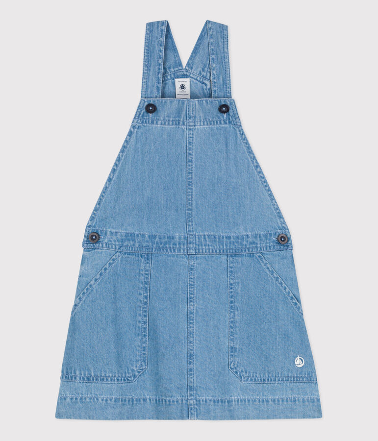 Abito a salopette in denim leggero bambina blu