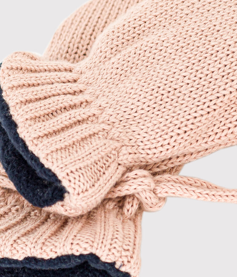 Muffole in maglia beb&egrave; foderate in pile riciclato rosa