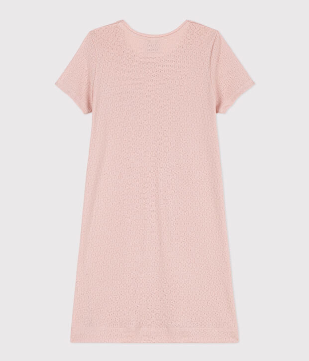 Camicia da notte bambina in cotone traforato tinta unita rosa