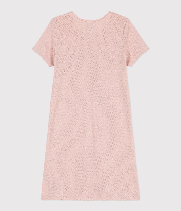 Camicia da notte bambina in cotone traforato tinta unita rosa