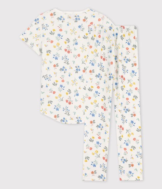 Pigiama a manica corta a fiori bambina in cotone bianco MARSHMALLOW/bianco MULTICO