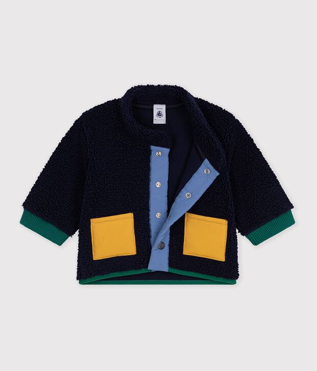 Cappotto imbottito in sherpa tinta unita neonato blu/multicolore
