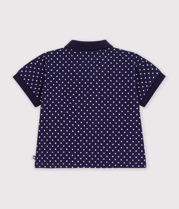 Polo a maniche corte in cotone con barche stampate neonato blu/bianco
