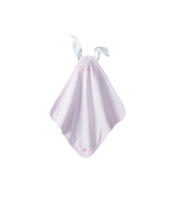 Doudou coniglietto bebè a costine bianco LAIT/rosa PIVOINE