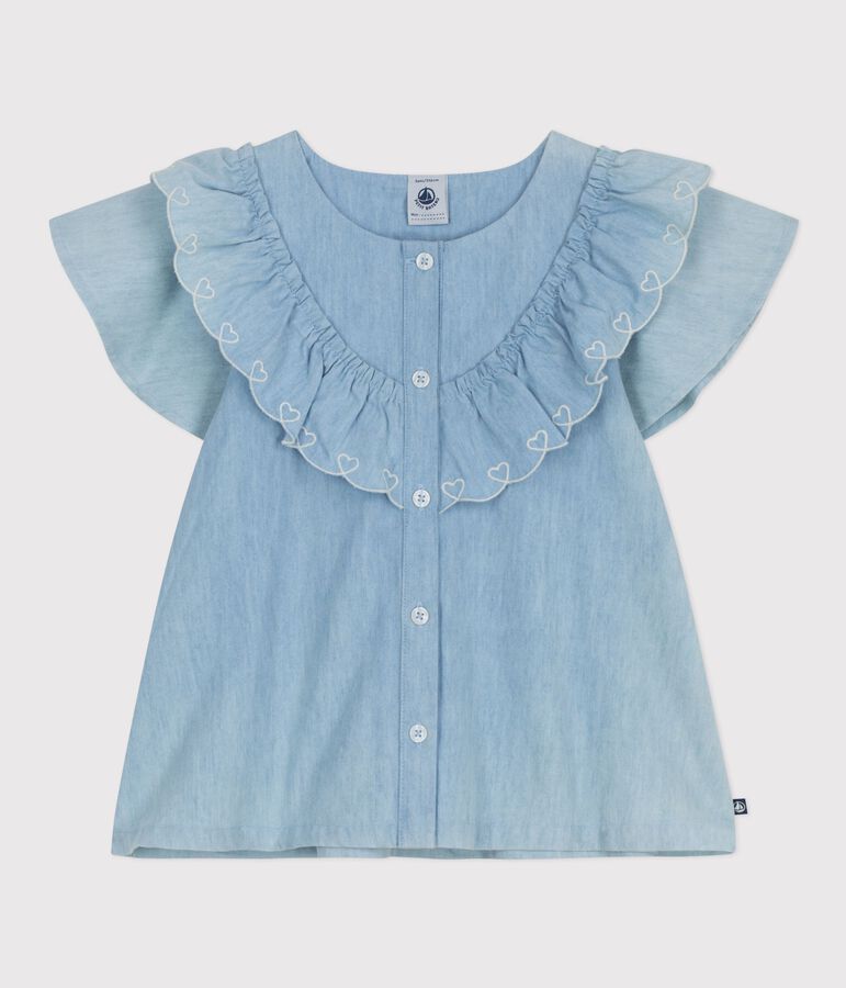 Blusa a maniche corte in cotone tinta unita bambina blu BLEU CLAIR