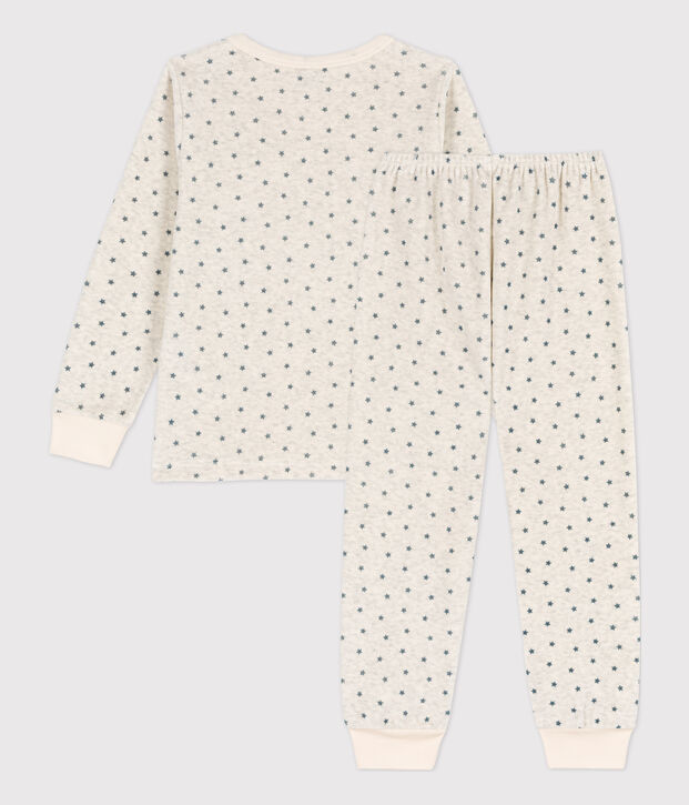 Pigiama in ciniglia per bimbo/bimba, con fantasia stella beige/grigio