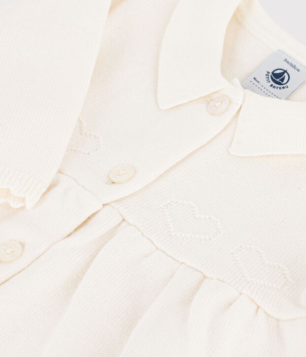 Abito con colletto in maglia tinta unita neonata bianco