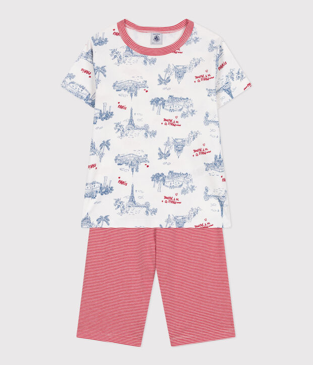 Pigiama con shorts di lunghezza media in cotone con stampa Parigi bambino bianco/multicolore