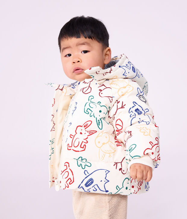 Piumino in poliestere con stampa animalier neonato ecru/multicolore