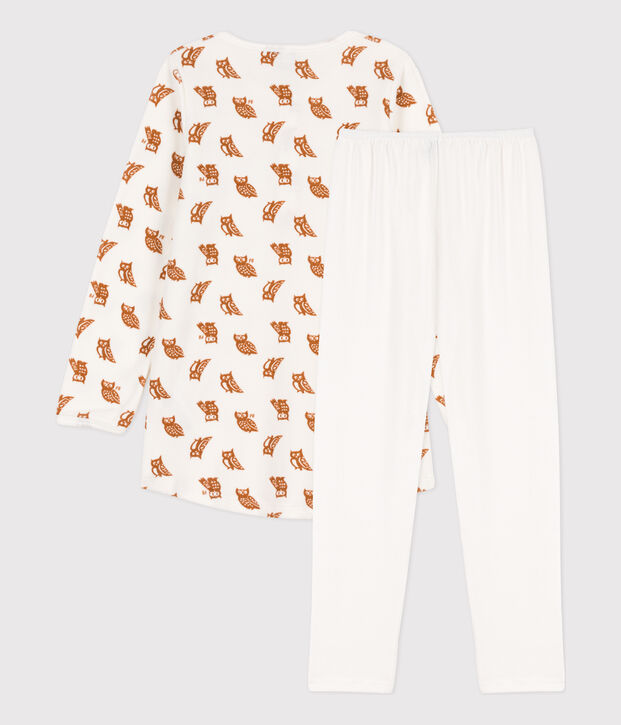 Camicia da notte e leggings in ciniglia e cotone per bimbe bianco/marrone