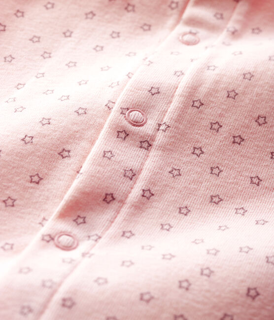 Body-pigiama senza piedi a stelline bebè femmina in cotone biologico rosa FLEUR/grigio CONCRETE