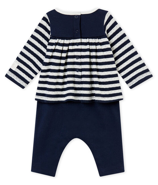 Tutina lunga per bebé femmina blu SMOKING/bianco MARSHMALLOW