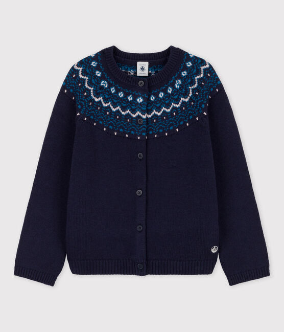 Cardigan bambina in lana e cotone blu SMOKING/bianco MULTICO
