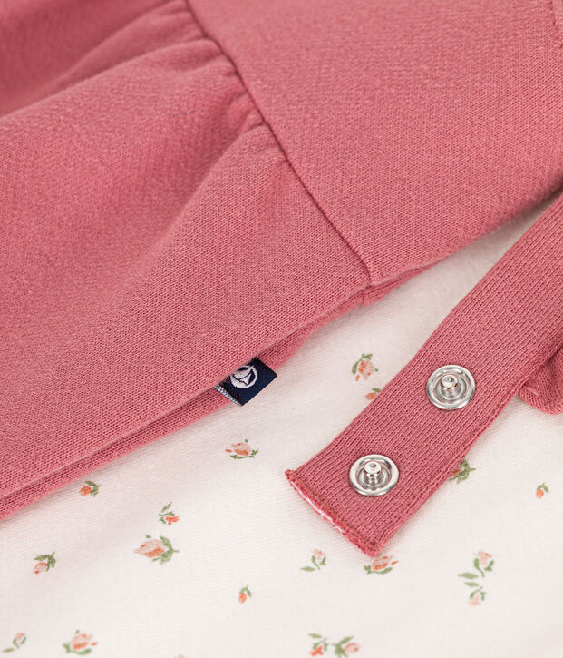 Set composto da salopette in tessuto felpato e T-shirt in cotone neonato rosa/multicolore