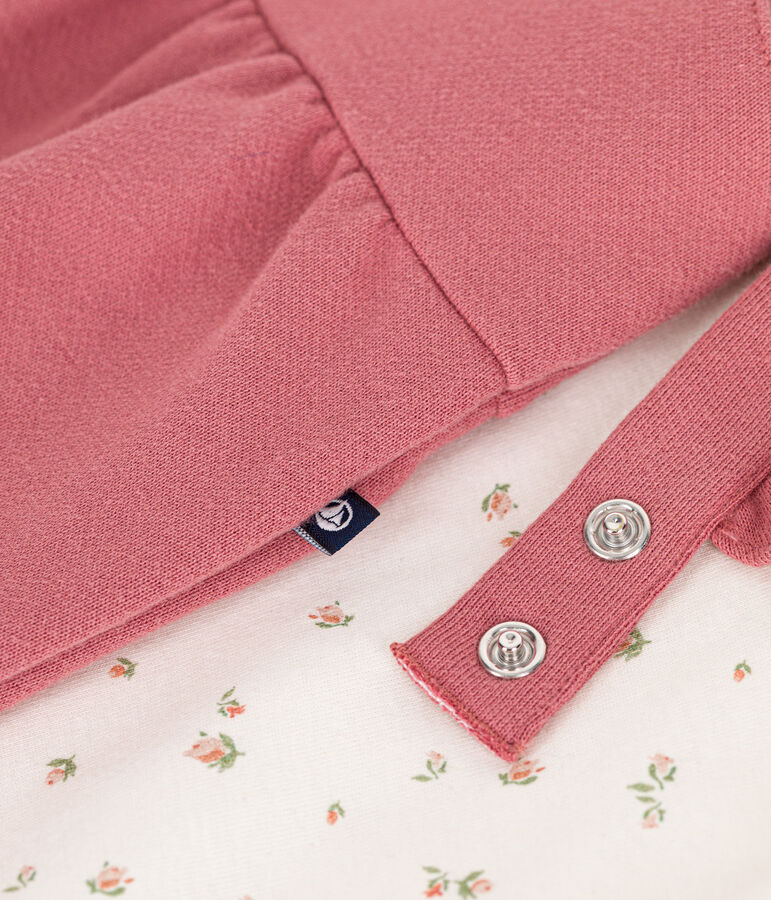 Set composto da salopette in tessuto felpato e T-shirt in cotone neonato rosa/multicolore