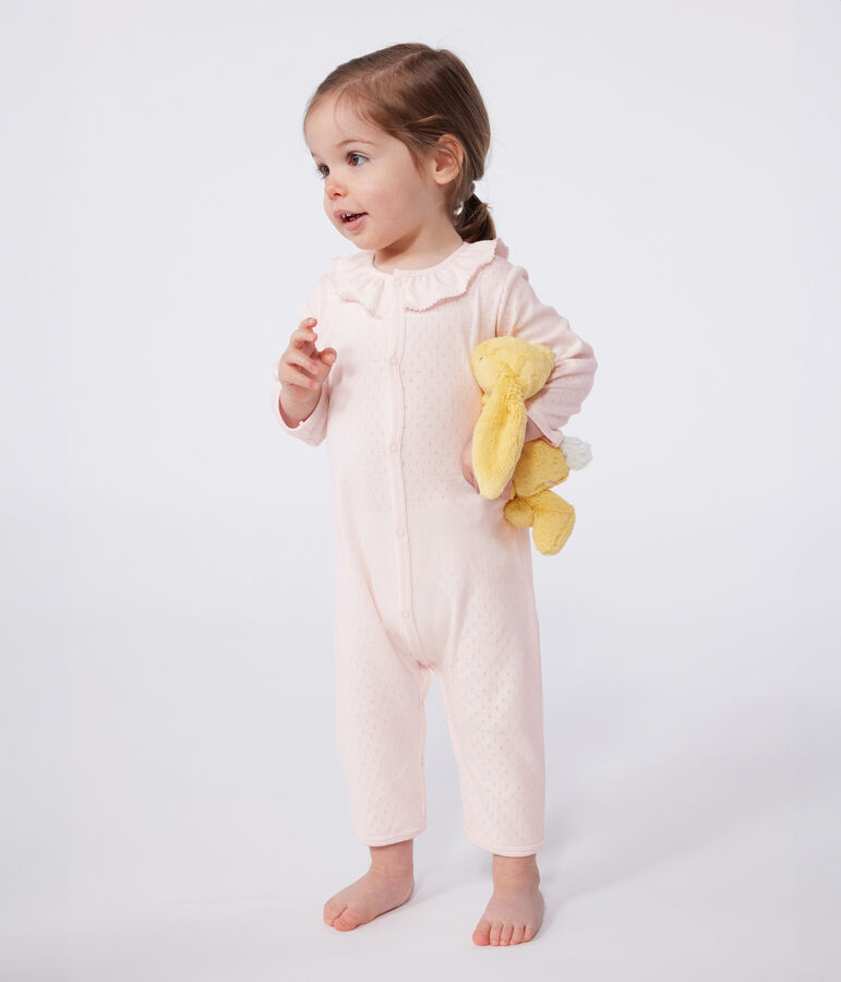 Pigiama senza piedini con colletto alla collegiale in cotone neonato rosa FLEUR